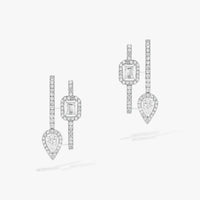 [LUXE]CREOLES MY TWIN 2 RANGS SILVER DIAMOND EARRINGS