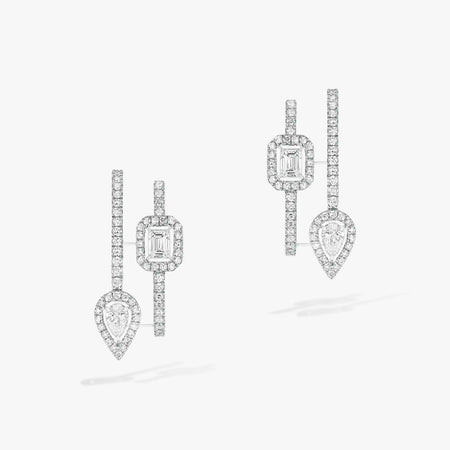 [LUXE]CREOLES MY TWIN 2 RANGS SILVER DIAMOND EARRINGS