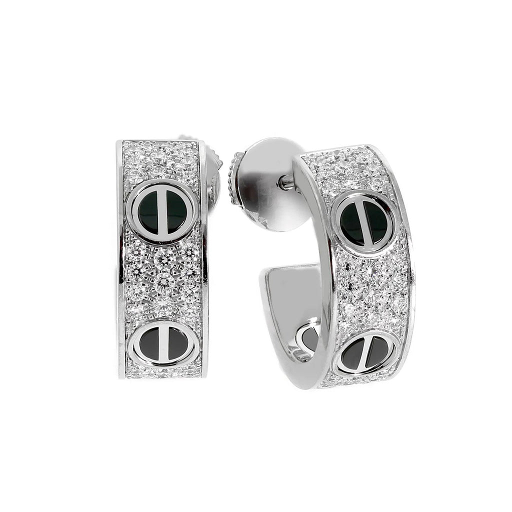 [Luxora]LOVE CERAMIC DIAMOND PAVED SILVER EARRINGS