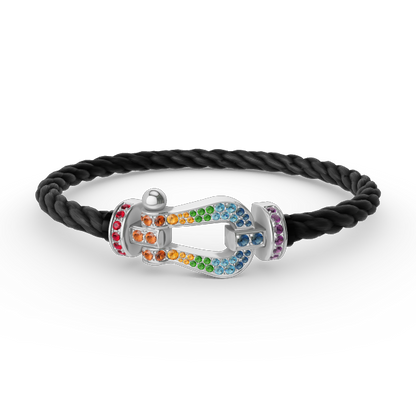 [Luxora]FORC Großes Hufeisen-Armband mit farbigen Diamanten, Silber