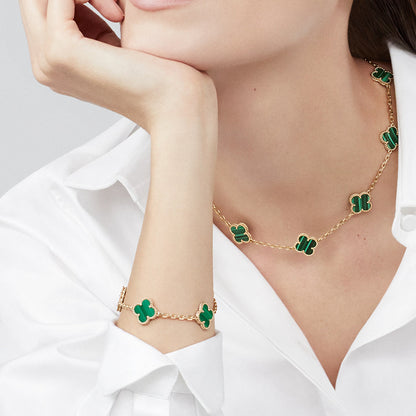 [Luxora]CLOVER 10 MOTIFS MALACHITE NECKLACE