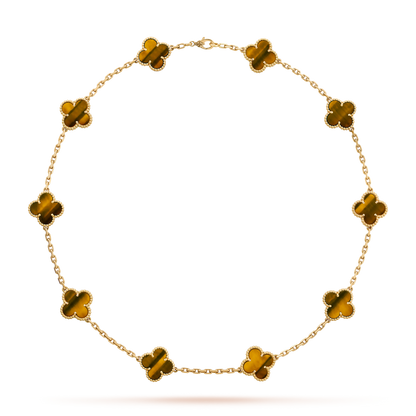 [Luxora]CLOVER 10 MOTIFS TIGER EYE NECKLACE