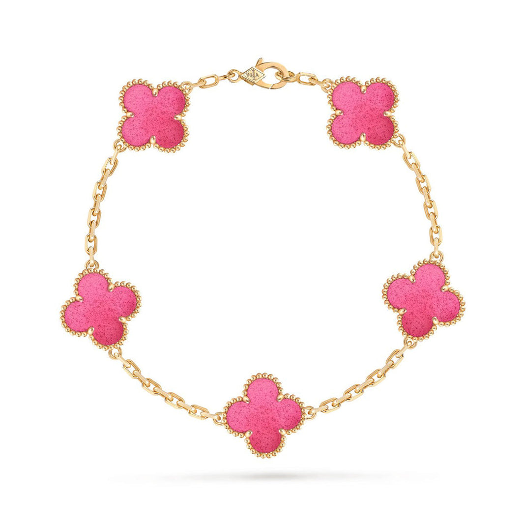 [Loxura]NEW CLOVER 5 MOTIFS PINK ENAMEL BRACELET