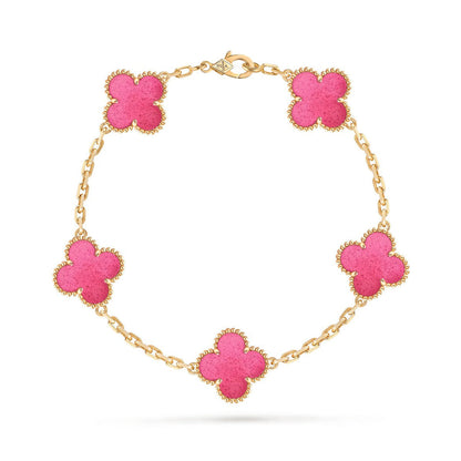[Loxura]NEW CLOVER 5 MOTIFS PINK ENAMEL BRACELET