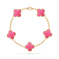 [Loxura]NEW CLOVER 5 MOTIFS PINK ENAMEL BRACELET