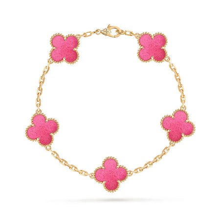 [Loxura]NEW CLOVER 5 MOTIFS PINK ENAMEL BRACELET