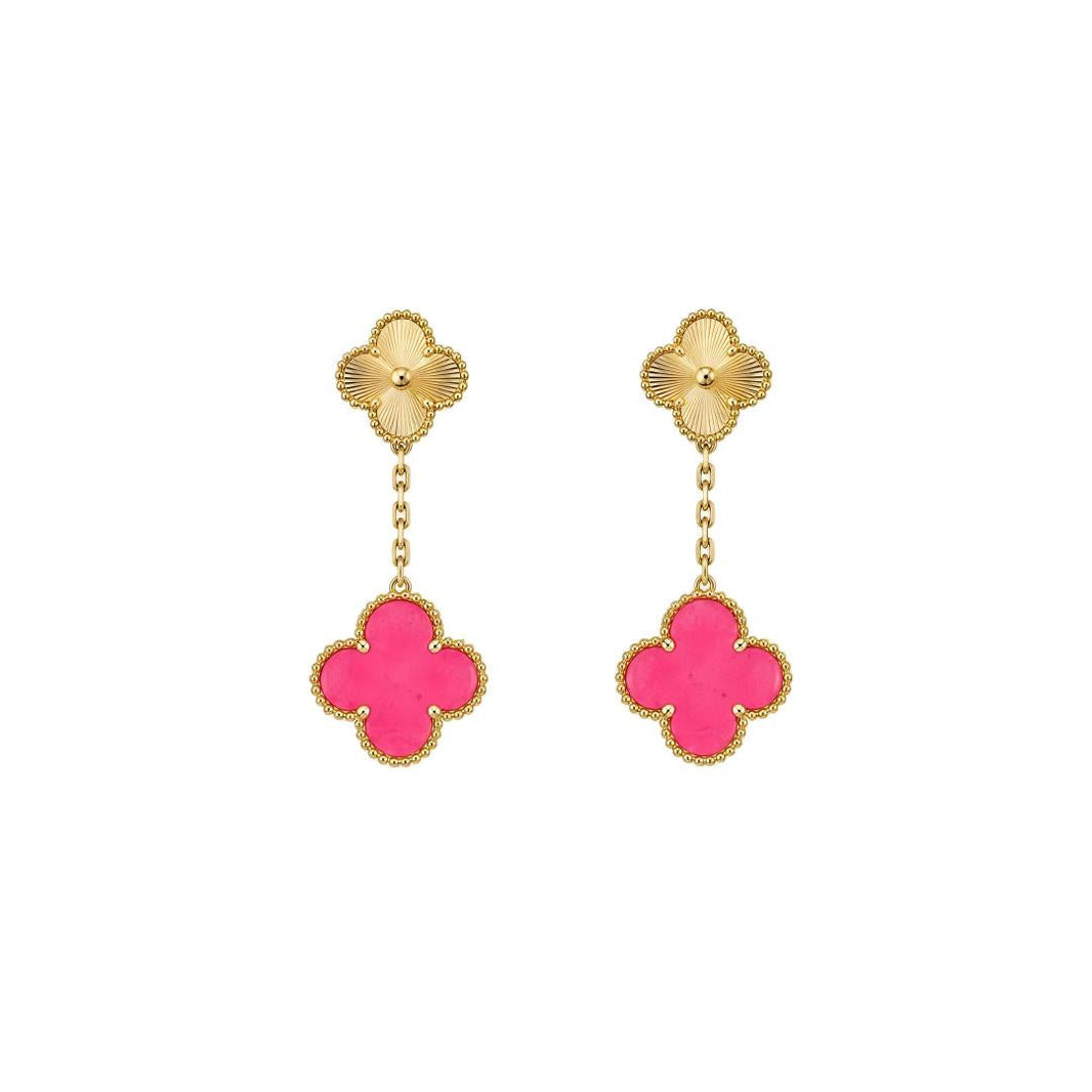 [Loxura]NEW CLOVER 2 MOTIF PINK ENAMEL EARRINGS