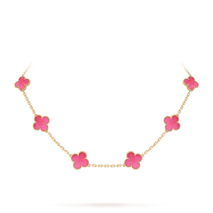[Loxura]NEW CLOVER 10 MOTIFS PINK ENAMEL NECKLACE