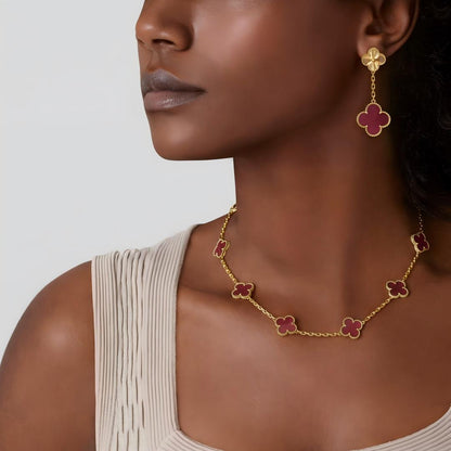[Loxura]NEW CLOVER 10 MOTIFS PINK ENAMEL NECKLACE