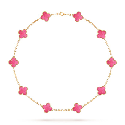 [Loxura]NEW CLOVER 10 MOTIFS PINK ENAMEL NECKLACE