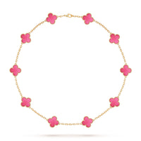 [Loxura]NEW CLOVER 10 MOTIFS PINK ENAMEL NECKLACE