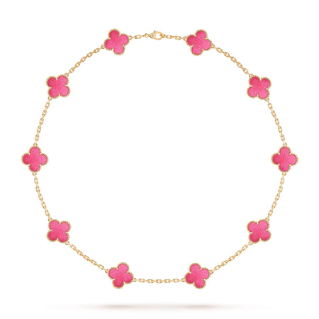 [Loxura]NEW CLOVER 10 MOTIFS PINK ENAMEL NECKLACE