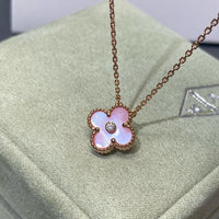 [Luxora]CLOVER 15MM DIAMOND PINK MOP NECKLACE