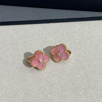 [Luxora]CLOVER MEDIUM 1 DIAMOND PINK EARRINGS