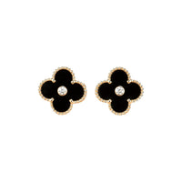 [Luxora]CLOVER MEDIUM 1 MOTIFS ONYX DIAMOND EARRINGS