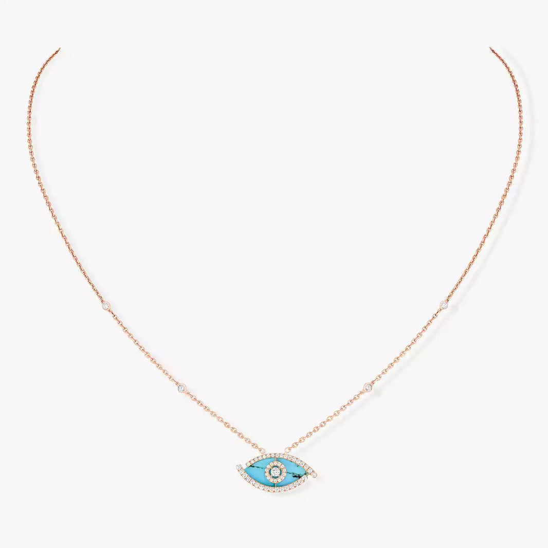 [Loxura]Lucky Eye Diamond Necklace in Rose Gold and Turquoise