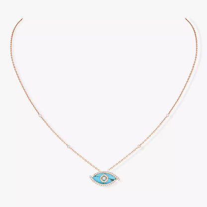 [Loxura]Lucky Eye Diamond Necklace in Rose Gold and Turquoise