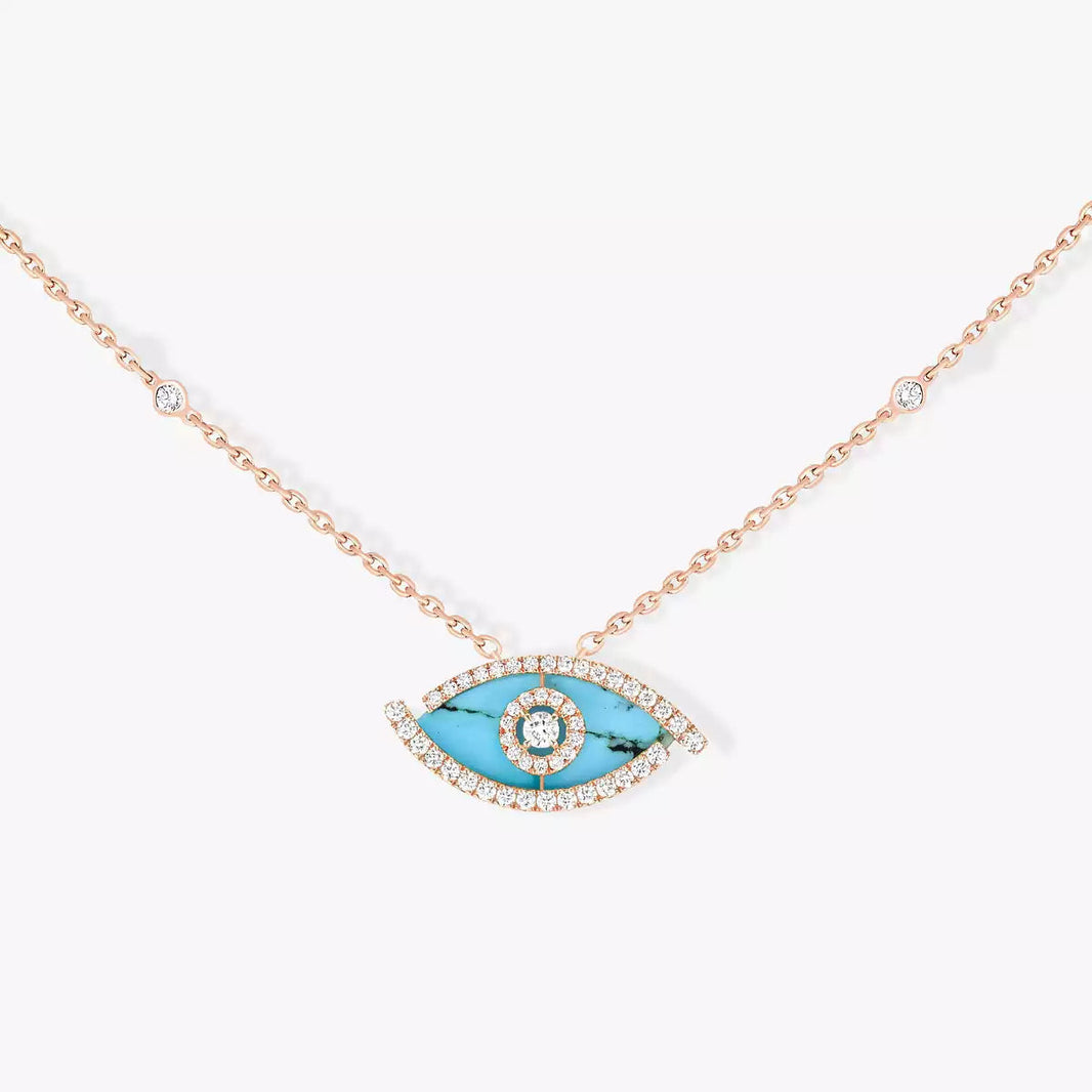 [Loxura]Lucky Eye Diamond Necklace in Rose Gold and Turquoise