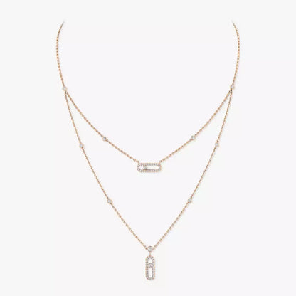 [LUXE]2 Rows Rose Gold Diamond Pave_ Necklace Move Uno