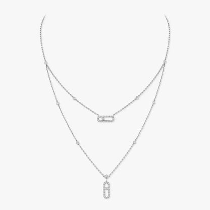 [LUXE]2 Rows Rose Gold Diamond Pave_ Necklace Move Uno