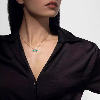[LUXE]Lucky Eye Diamond Necklace in Rose Gold and Turquoise