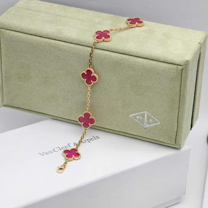 [Loxura]NEW CLOVER 5 MOTIFS PINK ENAMEL BRACELET