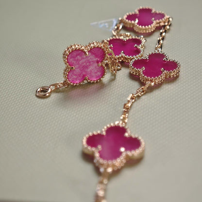 [Loxura]NEW CLOVER 5 MOTIFS PINK ENAMEL BRACELET