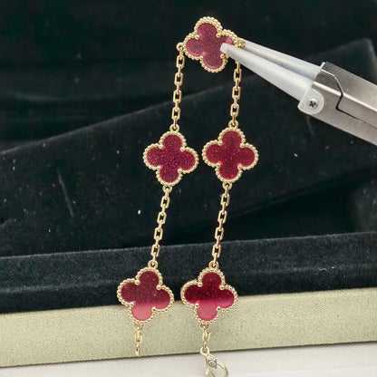[Loxura]NEW CLOVER 5 MOTIFS PINK ENAMEL BRACELET