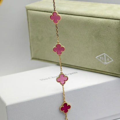 [Loxura]NEW CLOVER 5 MOTIFS PINK ENAMEL BRACELET