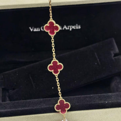 [Loxura]NEW CLOVER 5 MOTIFS PINK ENAMEL BRACELET
