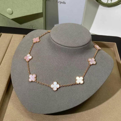 [Luxora]CLOVER 10 MOTIFS PINK MOP NECKLACE