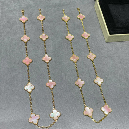 [Luxora]CLOVER 10 MOTIFS PINK MOP NECKLACE