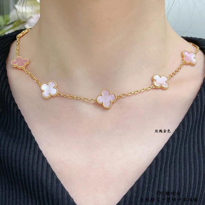 [Luxora]CLOVER 10 MOTIFS PINK MOP NECKLACE