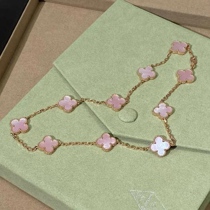 [Luxora]CLOVER 10 MOTIFS PINK MOP NECKLACE
