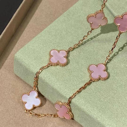 [Luxora]CLOVER 10 MOTIFS PINK MOP NECKLACE