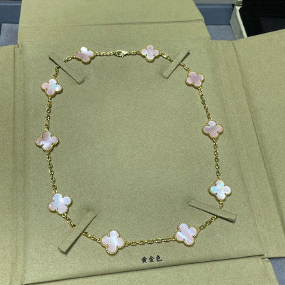 [Luxora]CLOVER 10 MOTIFS PINK MOP NECKLACE