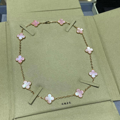 [Luxora]CLOVER 10 MOTIFS PINK MOP NECKLACE