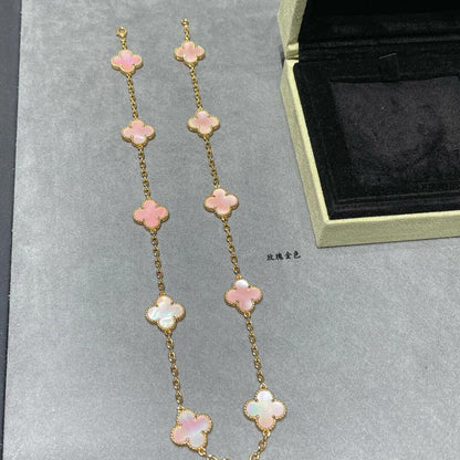 [Luxora]CLOVER 10 MOTIFS PINK MOP NECKLACE