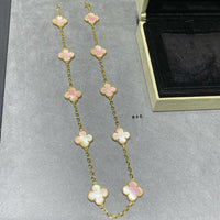 [Luxora]CLOVER 10 MOTIFS PINK MOP NECKLACE
