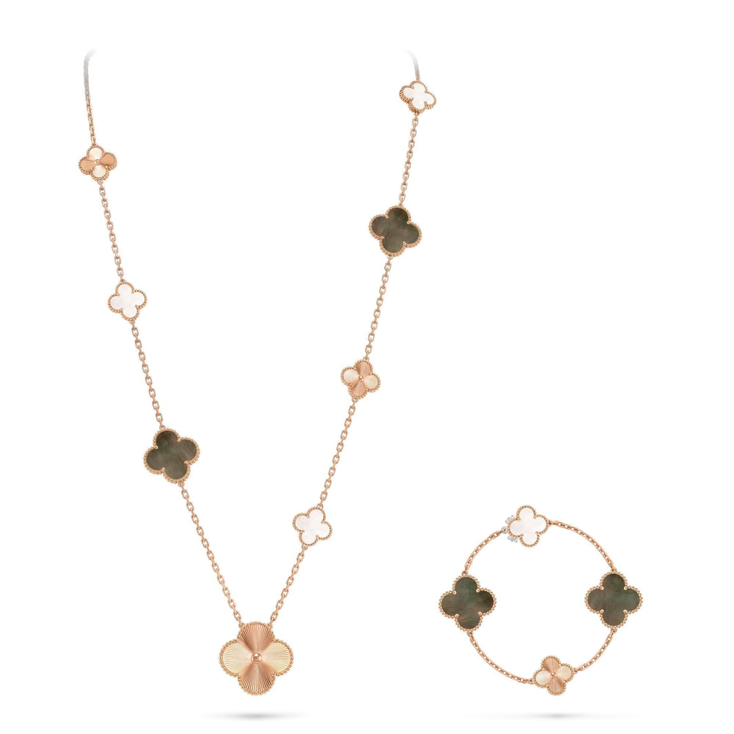 [Luxora]DETACHABLE CLOVER 15(11+4) FLOWER ROSE GOLD NECKLACE SET