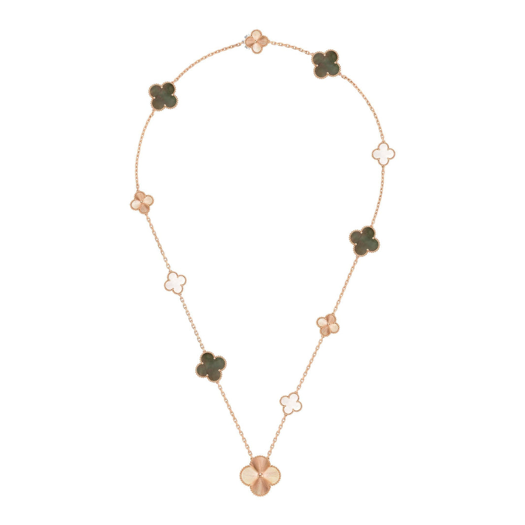 [Luxora]DETACHABLE CLOVER 15(11+4) FLOWER ROSE GOLD NECKLACE SET