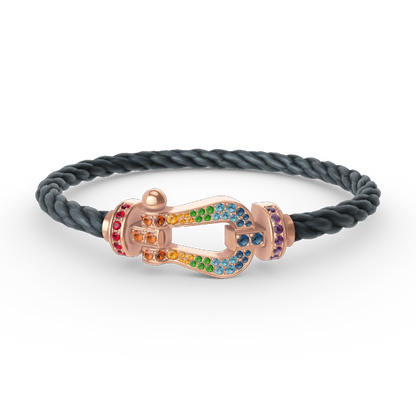 [Luxora] FORCE Großes Hufeisen-Armband mit farbigen Diamanten in Roségold