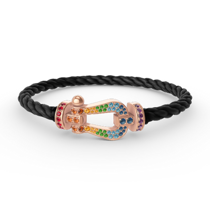 [Luxora] FORCE Großes Hufeisen-Armband mit farbigen Diamanten in Roségold