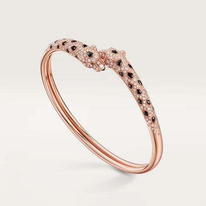 [Luxora]PANTHERE DOUBLE HEADED HALF DIAMOND OPEN BRACELET