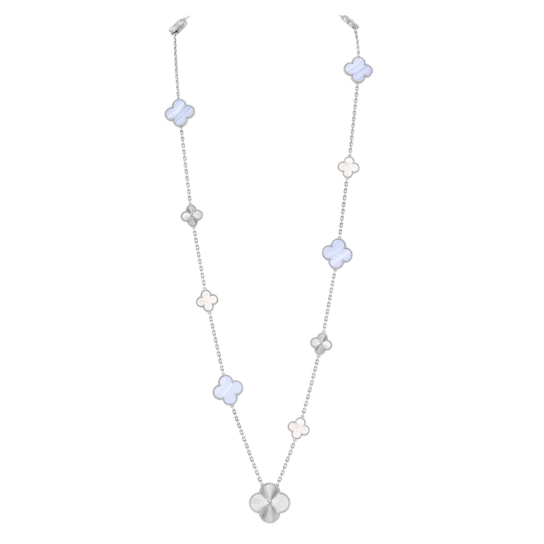 [Luxora]DETACHABLE CLOVER 15(11+4) FLOWER SILVER NECKLACE SET