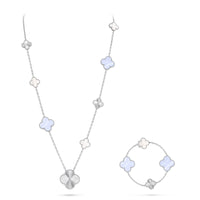 [Luxora]DETACHABLE CLOVER 15(11+4) FLOWER SILVER NECKLACE SET