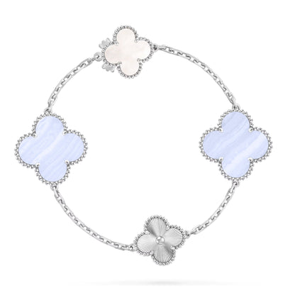 [Luxora]DETACHABLE CLOVER 15(11+4) FLOWER SILVER NECKLACE SET