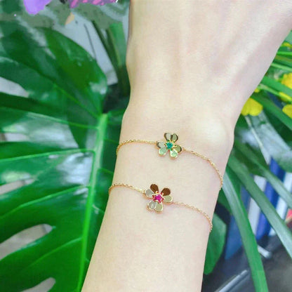 [Luxora]FRIVOLE GOLD FLOWER PINK MALACHITE BRACELET