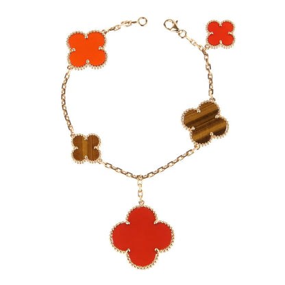 [Luxora]CLOVER BRACELET 5 MOTIFS CARNELIAN TIGER EYE
