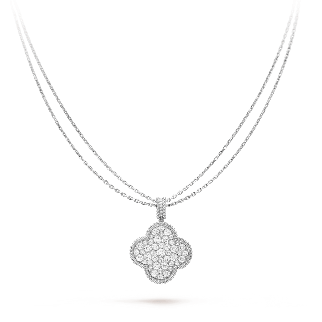 [Luxora]CLOVER 25MM SILVER FULL DIAMOND BIG CLOVER NECKLACE